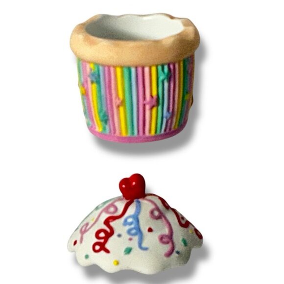 Retired PartyLite Birthday Cupcake Candle Holder Trinket Box Vintage NWOT - Picture 6 of 16